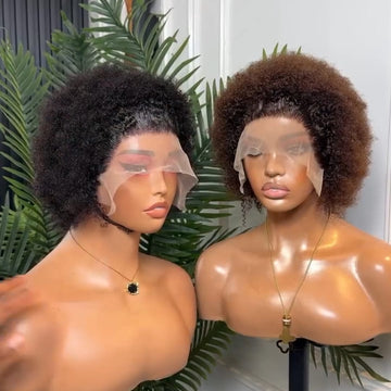 AILUXY Perruque Afro Courte en Cheveux Humains avec Dentelle Transparente - Effet Naturel & Facile à Porter