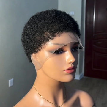 AILUXY Perruque Courte Curly Afro Naturelle - Cheveux Brésiliens Avec Full Lace Confortable et  Réspirante, Noire Naturelle ,100 % cheveux humains
