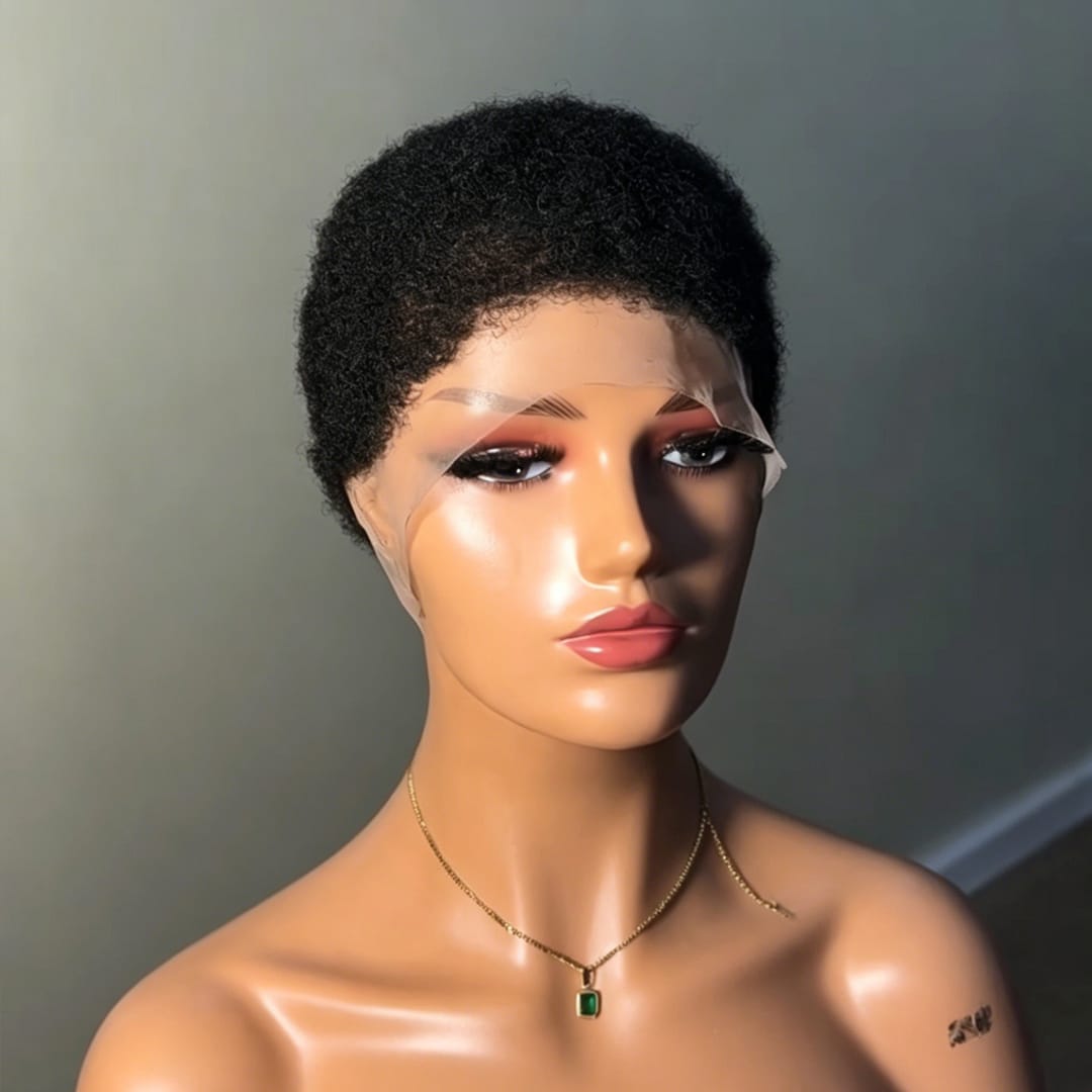 AILUXY Perruque Courte Curly Afro Naturelle - Cheveux Brésiliens Avec Full Lace Confortable et  Réspirante, Noire Naturelle ,100 % cheveux humains