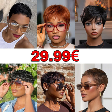 AILUXY Perruque 29,99€ Courte Pixie Cut 100% Cheveux Humains, Liquidation Usine Expédition Aléatoire