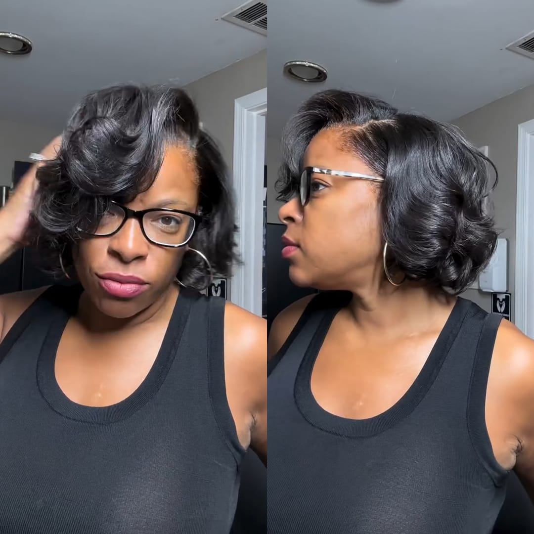 AILUXY Perruque Bob Vague Volumineuse Lace Frontal 13x4 Cheveux Remy Naturel Invisible Ligne Capillaire Style Chic Quotidien