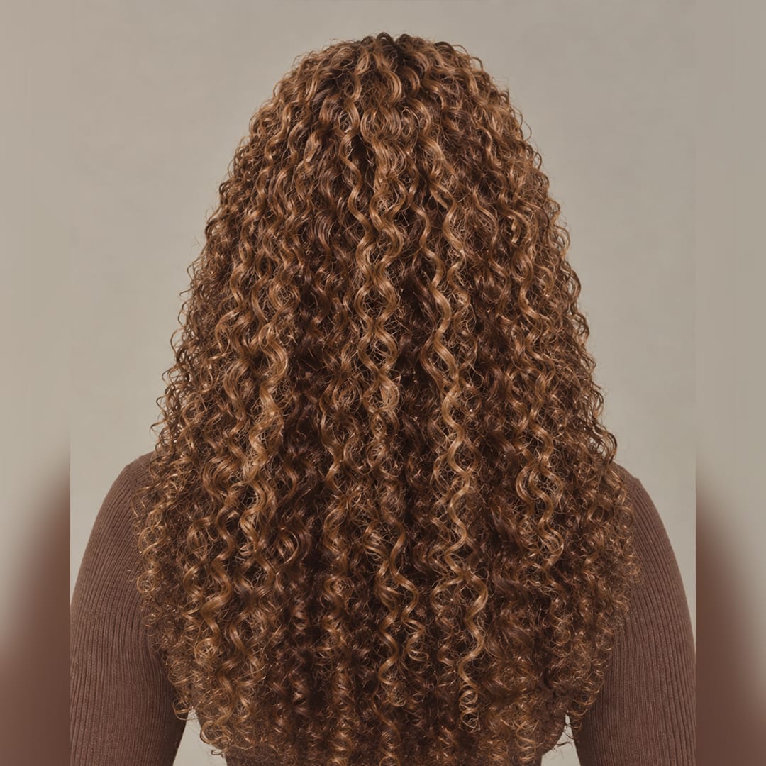 Sans Colle AILUXY 13x4 Lace Frontal Brun Aux Reflets Blonds Bouclé Longue Perruque 100% Cheveux Humains Densité 200%