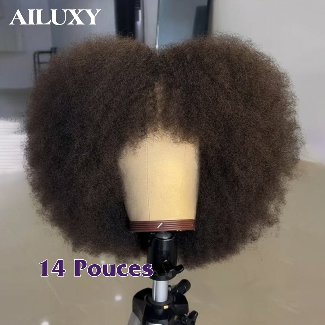AILUXY Perruque Bob Avec Frange Afro Curly Sans Colle Perruque Couleur Marron