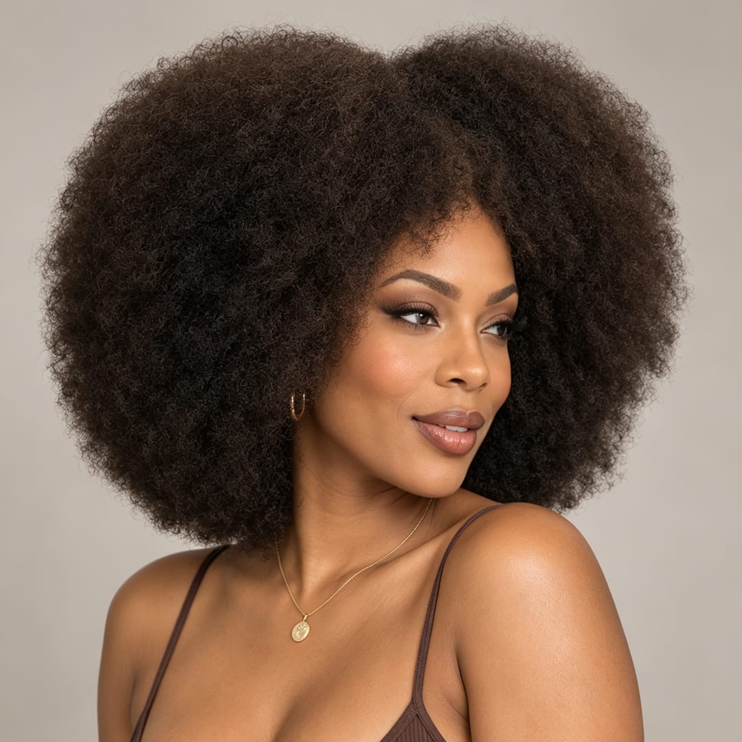 AILUXY Perruque Bob Avec Frange Afro Curly Sans Colle Perruque Couleur Marron