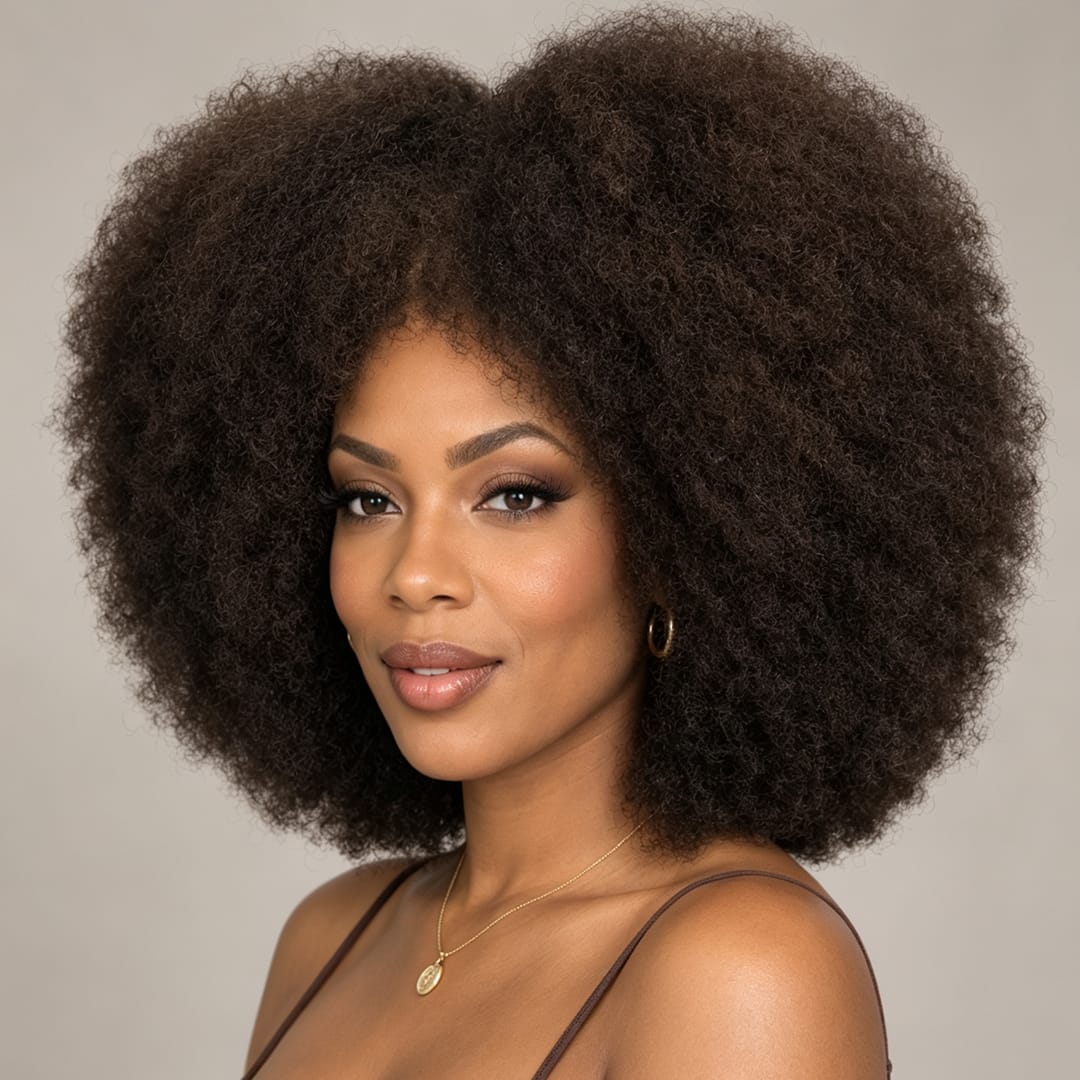 AILUXY Perruque Bob Avec Frange Afro Curly Sans Colle Perruque Couleur Marron