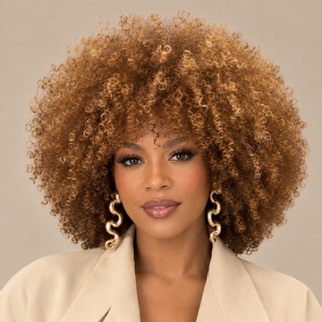 AILUXY Perruque Bob Avec Frange Afro Curly Sans Colle Perruque Dégradé de couleurs Style