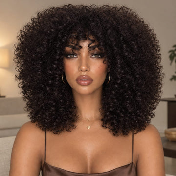 AILUXY Perruque Bob Curly Avec Frange Sans Colle 100% Cheveux Humains