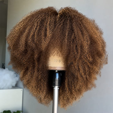 AILUXY Perruque Bouclée Kinky Curly Brun Balayage Caramel, Texture Naturelle Style Afro