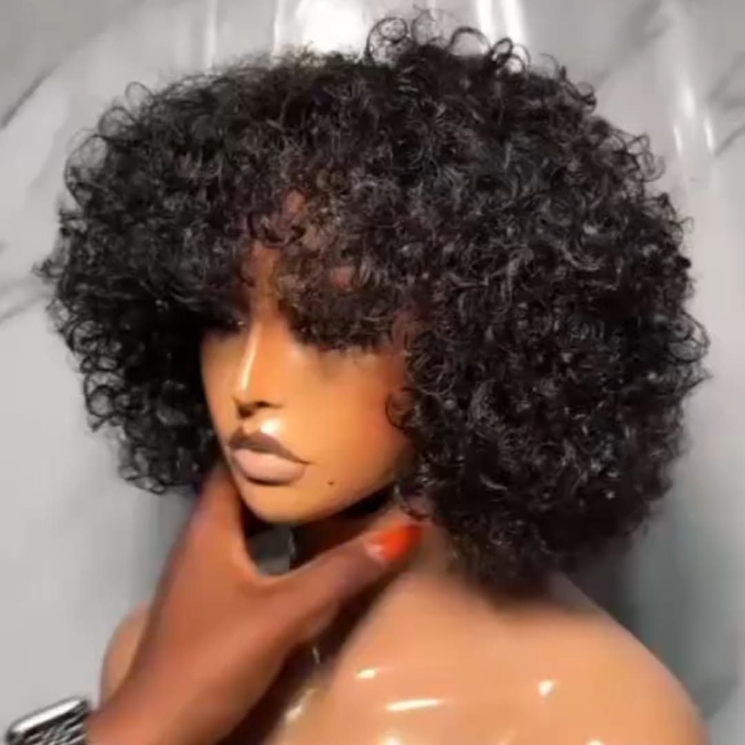 AILUXY Perruque Style Afro à Frange Cache-Front, Texture Crépue Aérée, Brillance Modérée, Coiffure Rétro Tendance pour Quotidien