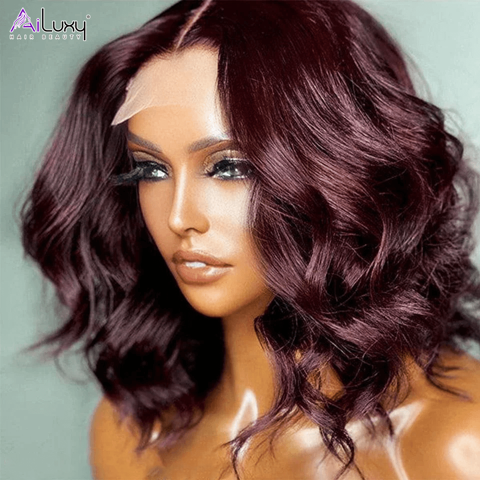 AILUXY Vagues Wavy 13x4 Lace Perruque Courte Sans colle 100% Cheveux Humains comme sur la vidéo 2 - 3 jours reçus+Un beau cadeau