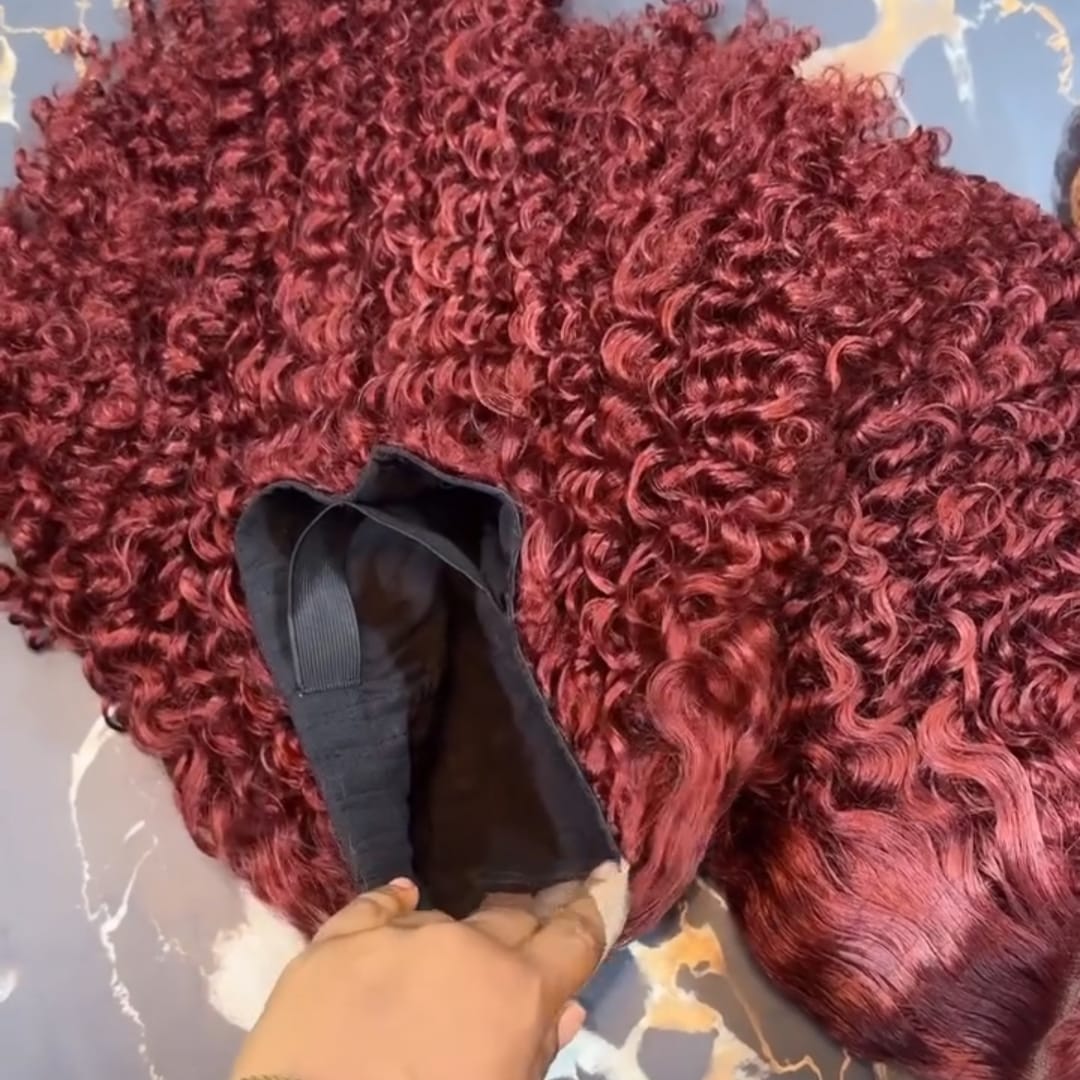AILUXY Perruque bouclée bordeaux 99J# en cheveux humains mélangés | Effet naturel et résistant