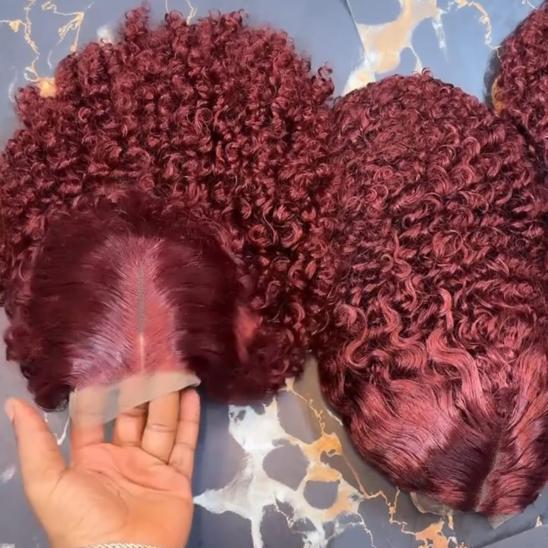 AILUXY Perruque bouclée bordeaux 99J# en cheveux humains mélangés | Effet naturel et résistant