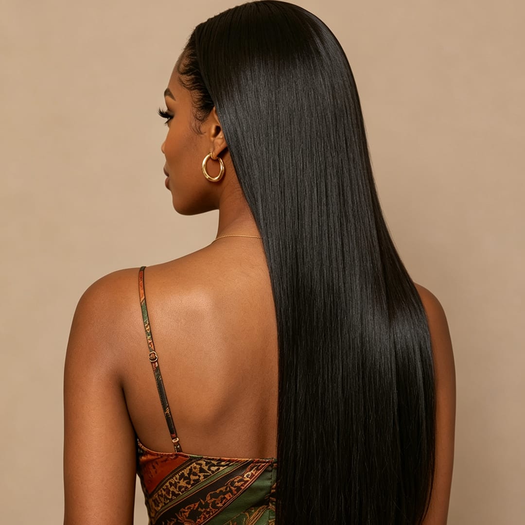 Vente Flash AILUXY 13x4 Lace Frontal Perruque Lisse Longue Noir 200% Densité 100% Cheveux Humains
