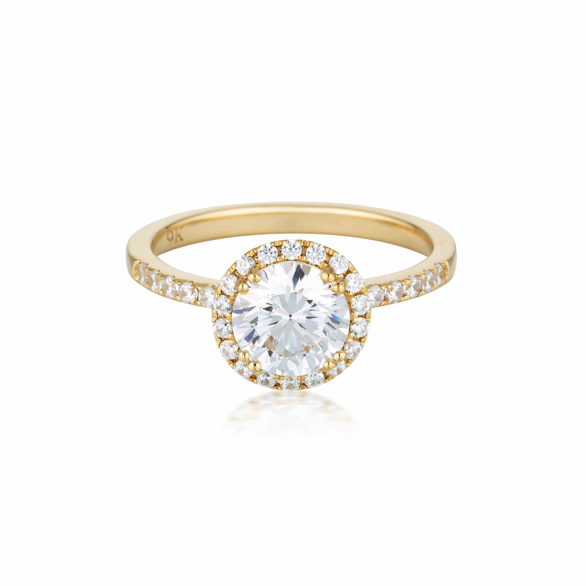Georgini Gold Round Brilliant Cut 1.25ctw Moissanite Halo Engagement Ring In 9ct Yellow Gold