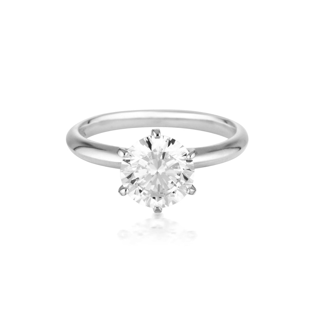 Georgini Gold Round Brilliant Cut 2ct Moissanite Solitaire With Knife Edge Band In White Gold