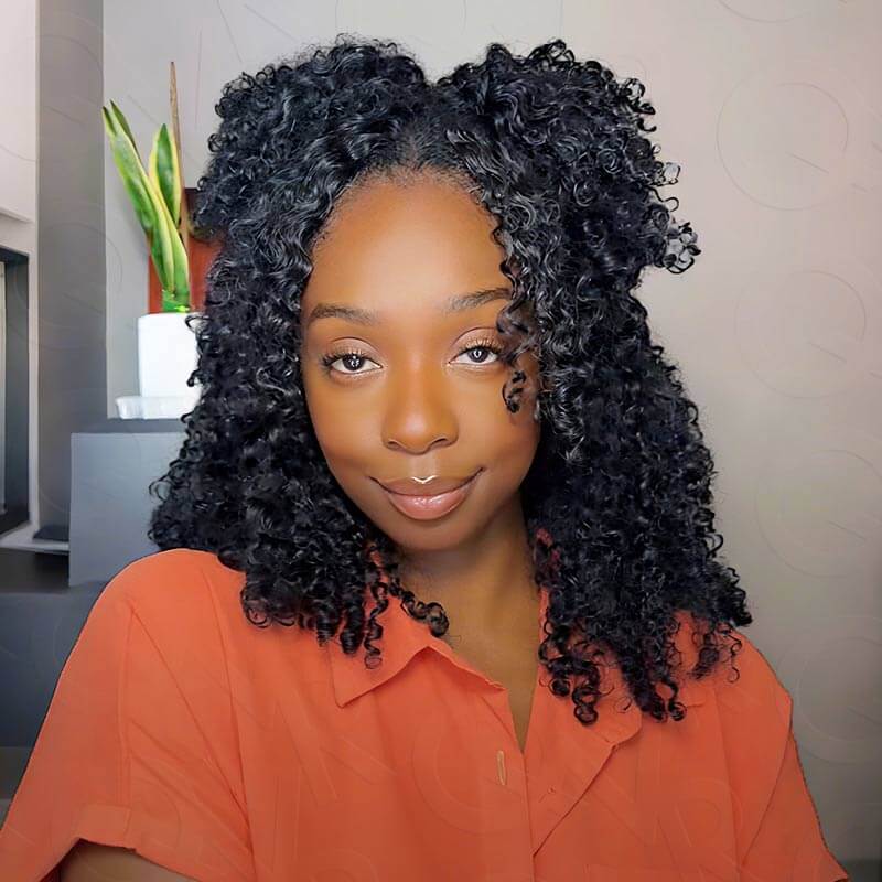 Lite Edition|QVR Small Kinky Curly Miracle Knots Natural Black Feather Crochet Human Hair|Lightweight Crochet Weave Hair Extension