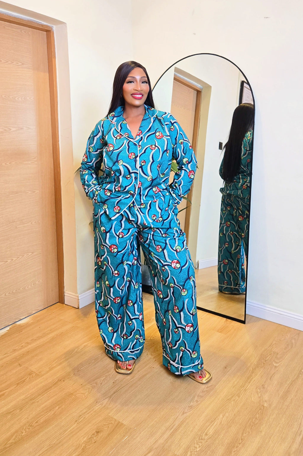 Idia African Print Pajamas Pants Set (Blue Multi)