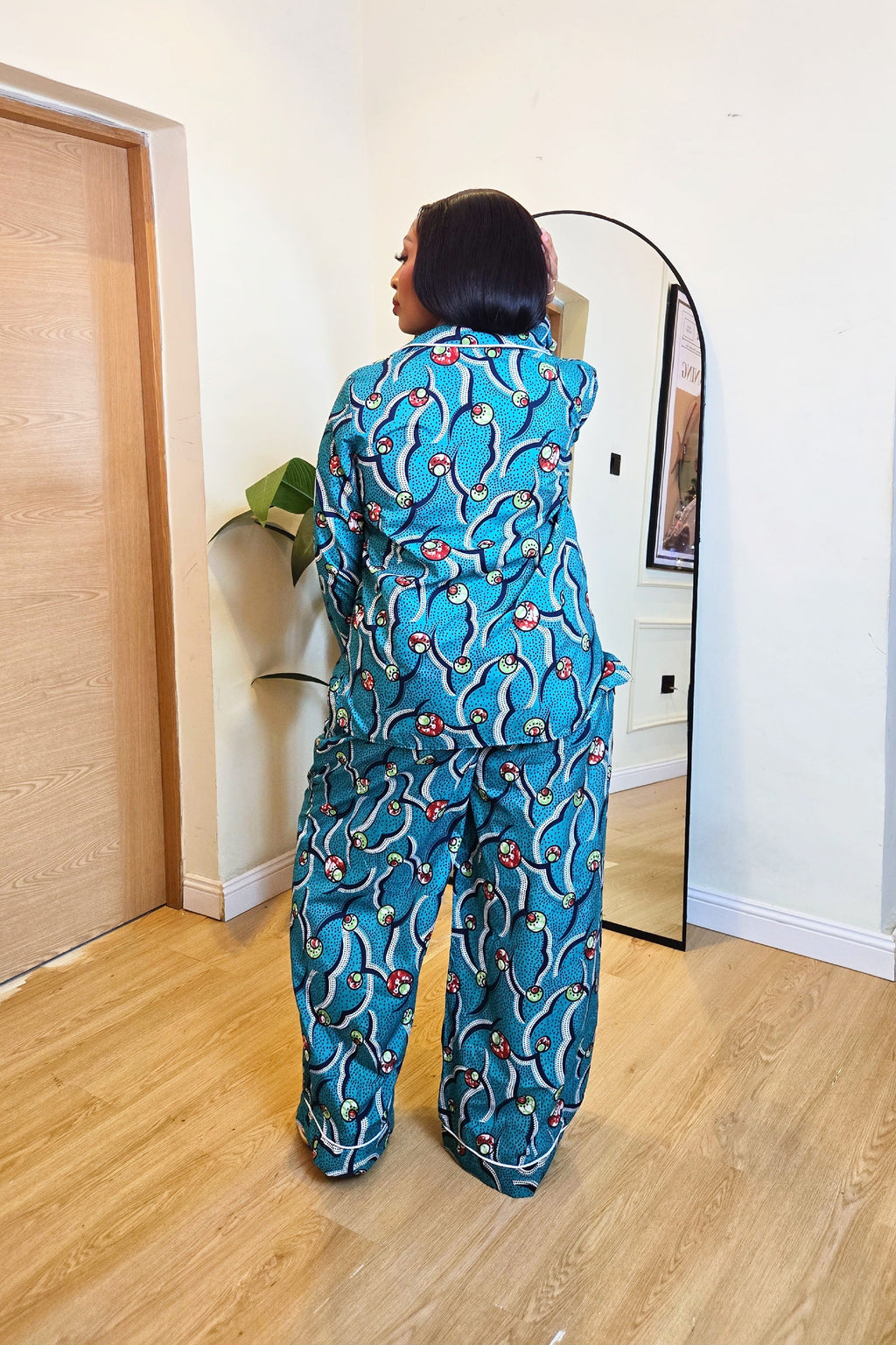 Eniola African Print Pajamas Pants Set (Teal)