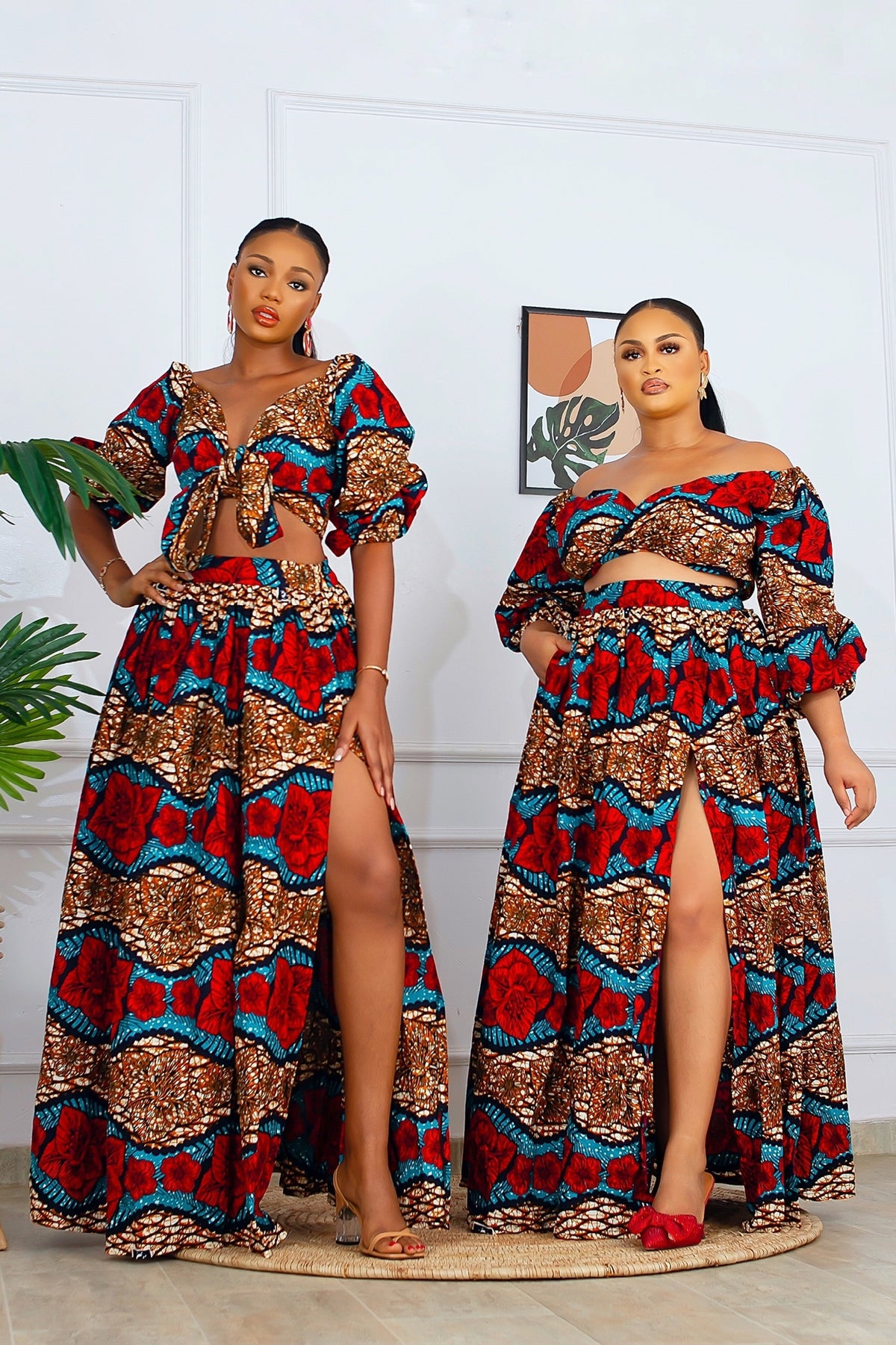 Fara African Print Top & Maxi Skirt Set (Red)