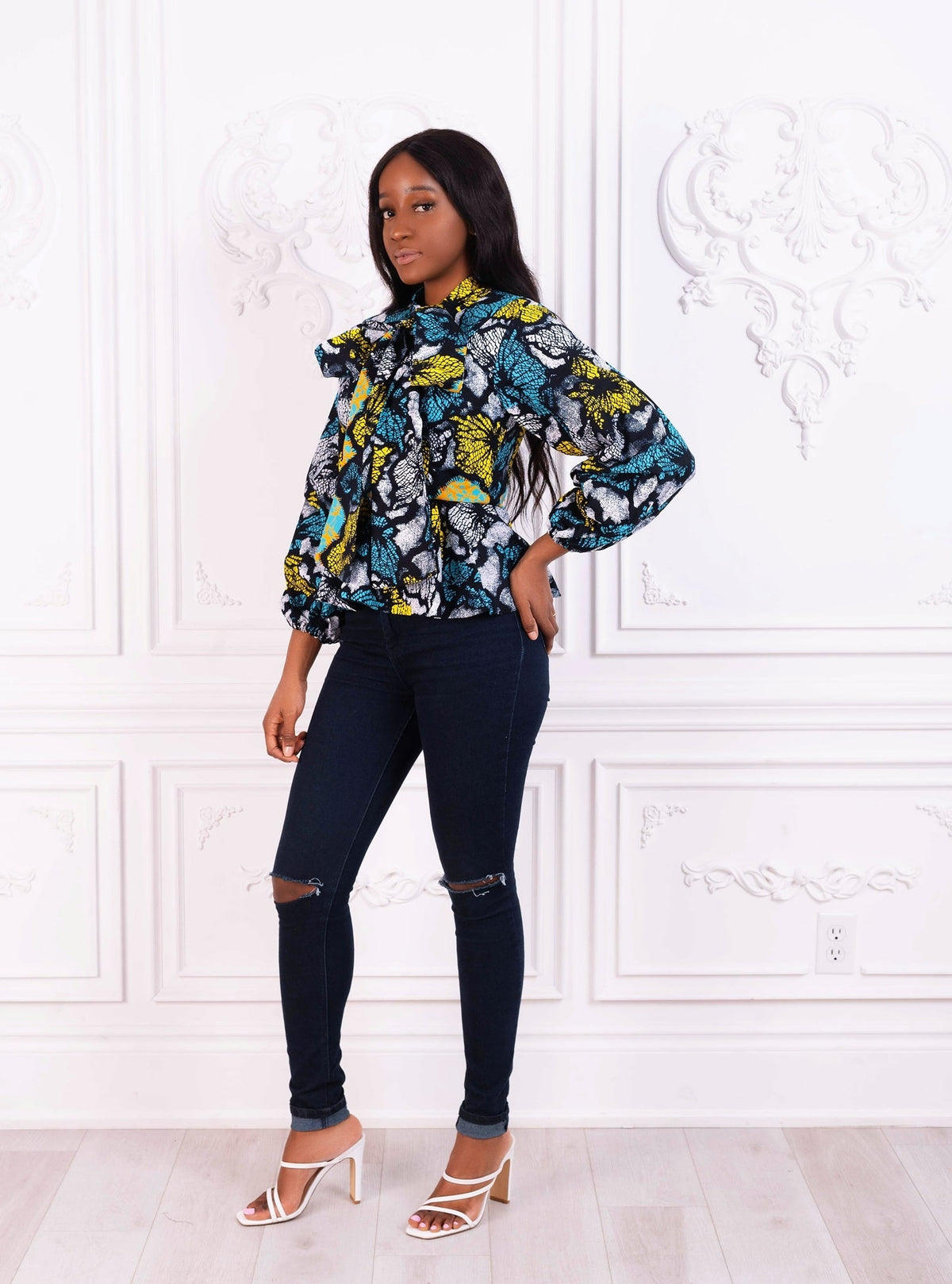 Idara African Print Peplum Top (Teal)