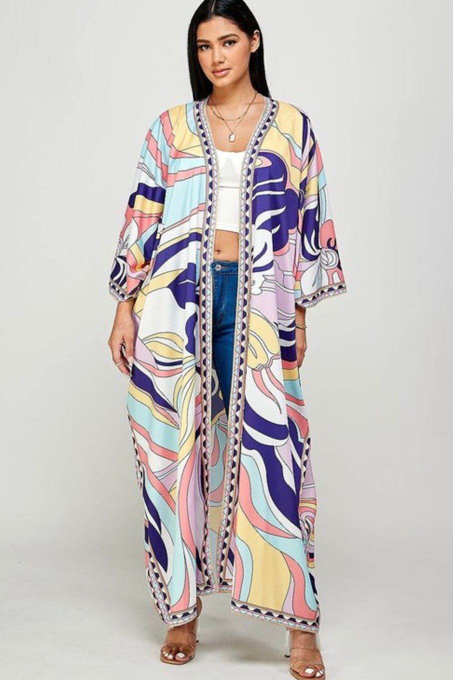 Final Sale Plus Size Caftan in Purple Multi Color Print