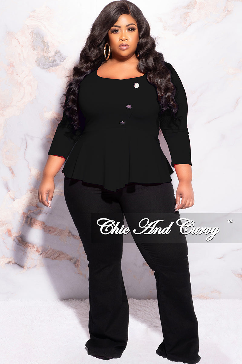 Final Sale Plus Size Button Peplum Top in Black