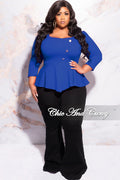 Final Sale Plus Size Button Peplum Top in Royal Blue