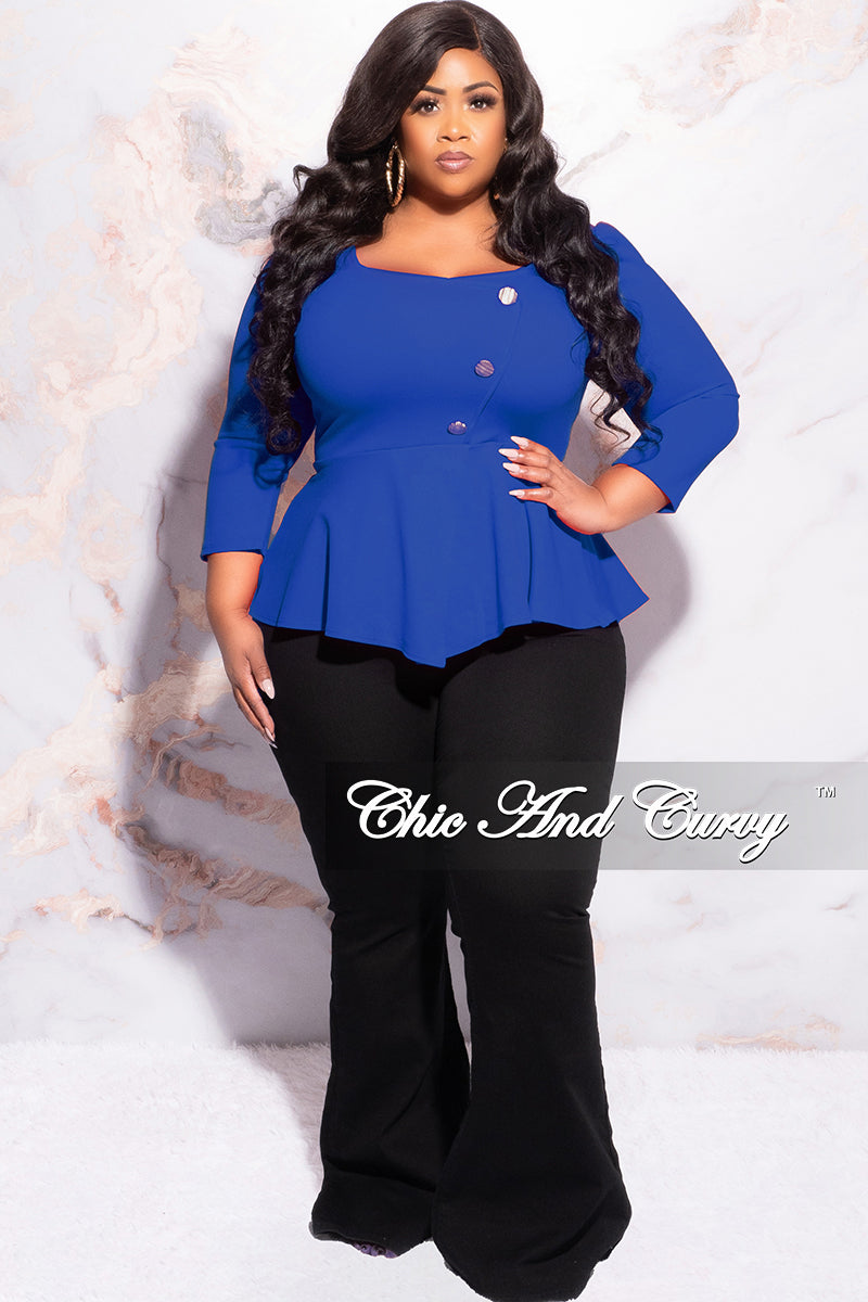 Final Sale Plus Size Button Peplum Top in Royal Blue
