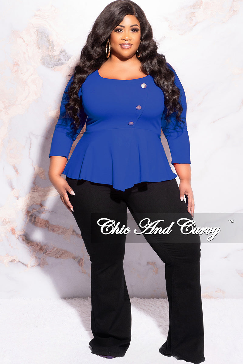 Final Sale Plus Size Button Peplum Top in Royal Blue