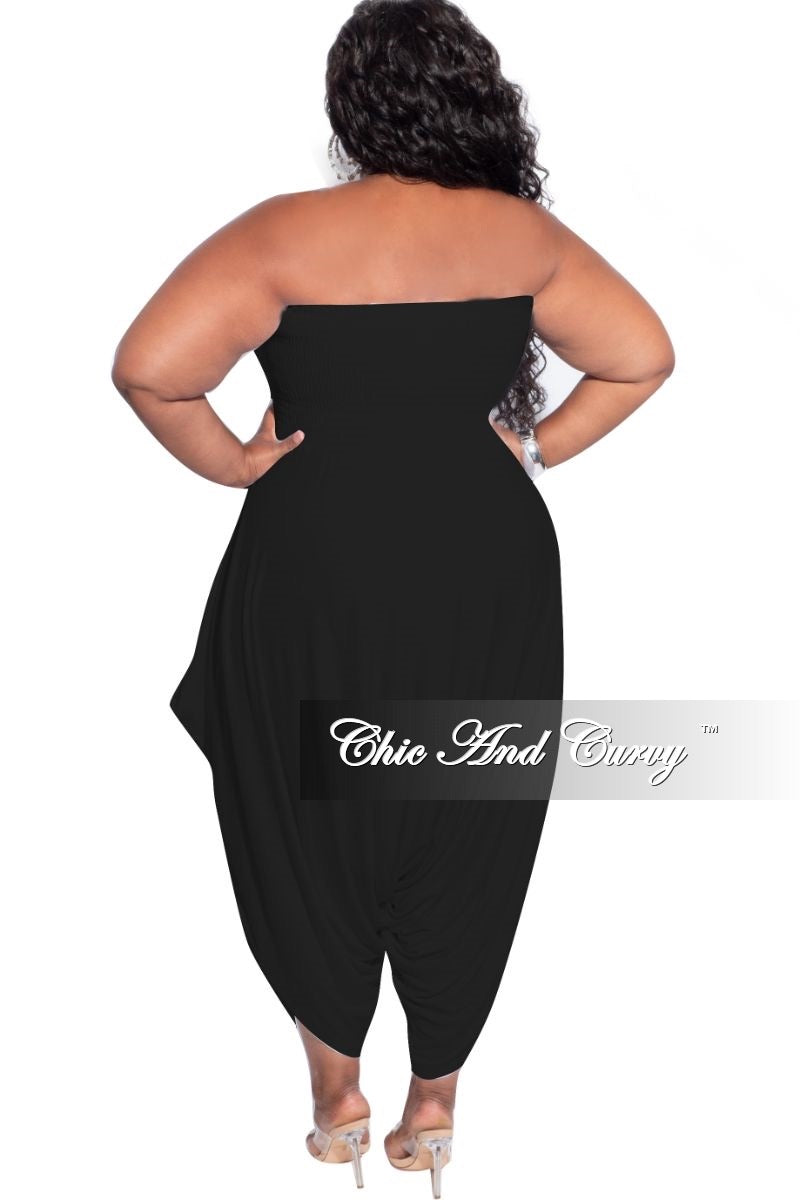 Final Sale Plus Size Strapless Smocked Harem Jumpsuit in Black
