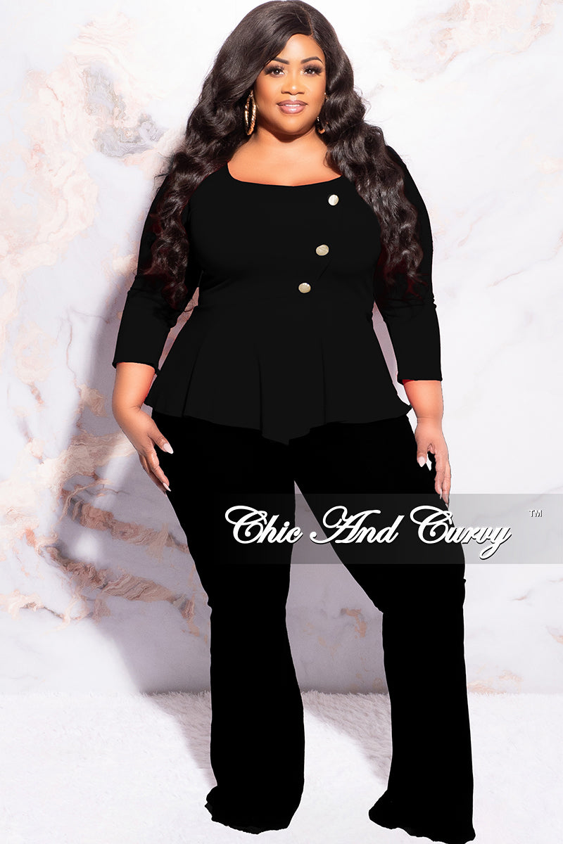 Final Sale Plus Size Button Peplum Top in Black
