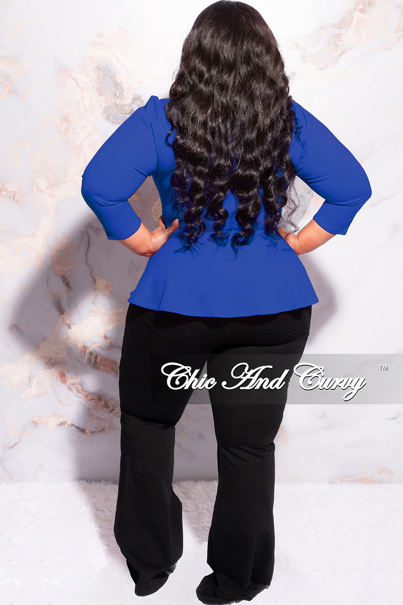 Final Sale Plus Size Button Peplum Top in Royal Blue