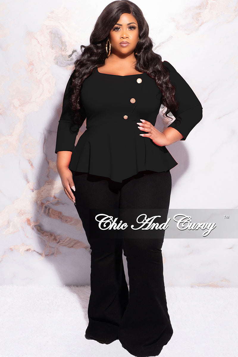 Final Sale Plus Size Button Peplum Top in Black