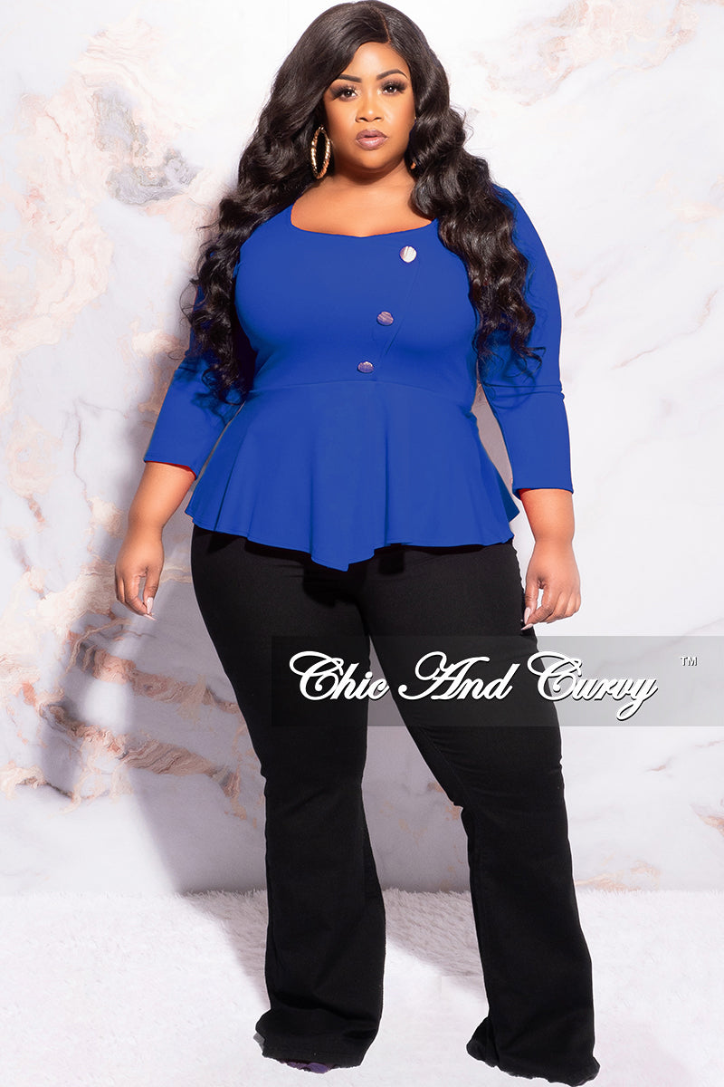 Final Sale Plus Size Button Peplum Top in Royal Blue