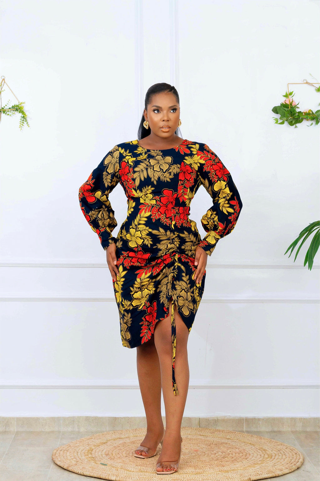 Kike African Print Drawstring Dress (Black Multi)