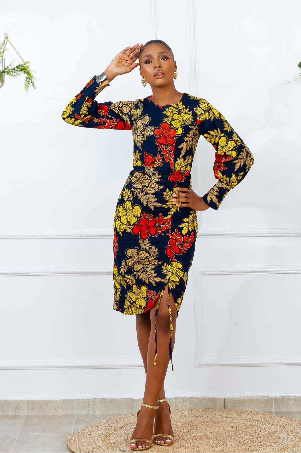 Kike African Print Drawstring Dress (Black Multi)
