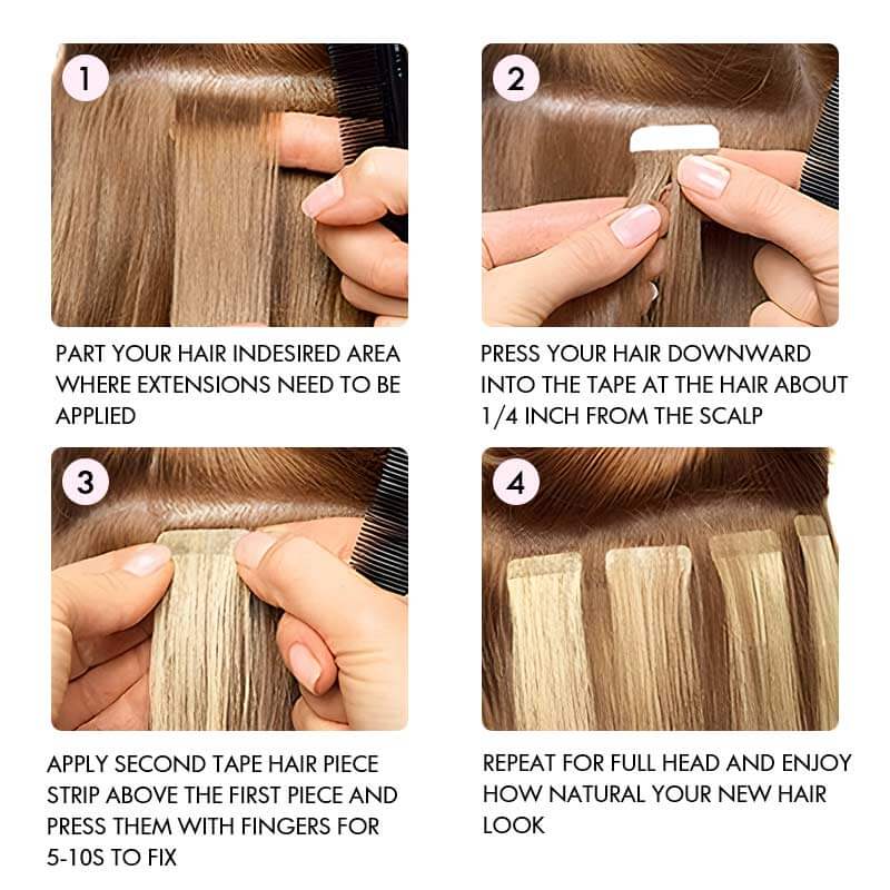 QVR Invisible Straight Tape In Hair Extensions Natural Black Premium #613 Blonde Human Hair