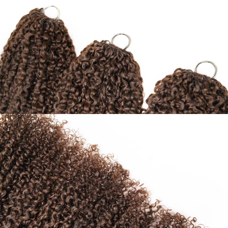QVR Dark Brown #4 Tight Curly Feather Crochet Human Hair Miracle Knots Crochet Weave Hair Extension