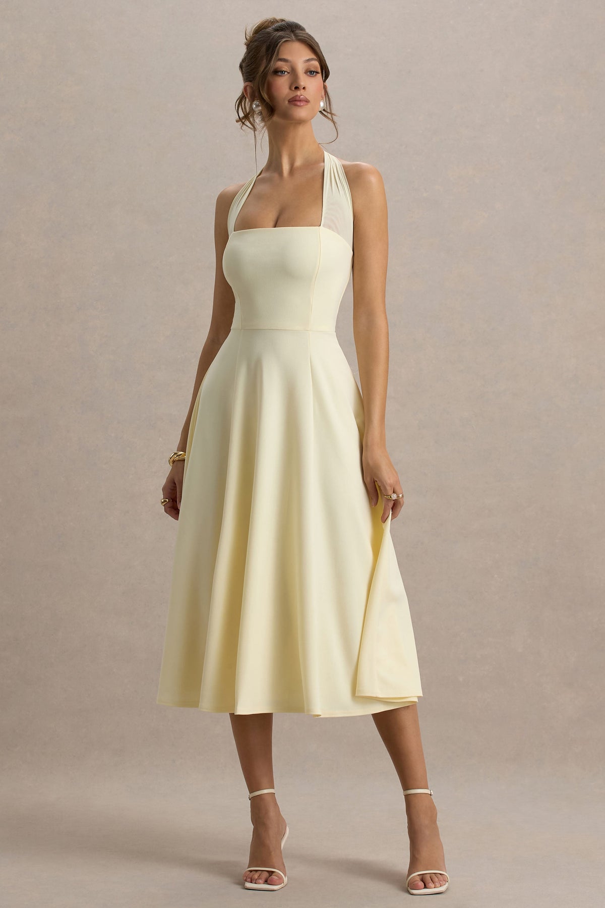 Auburn | Robe Mi-Longue Jaune Citron à Encolure Licou