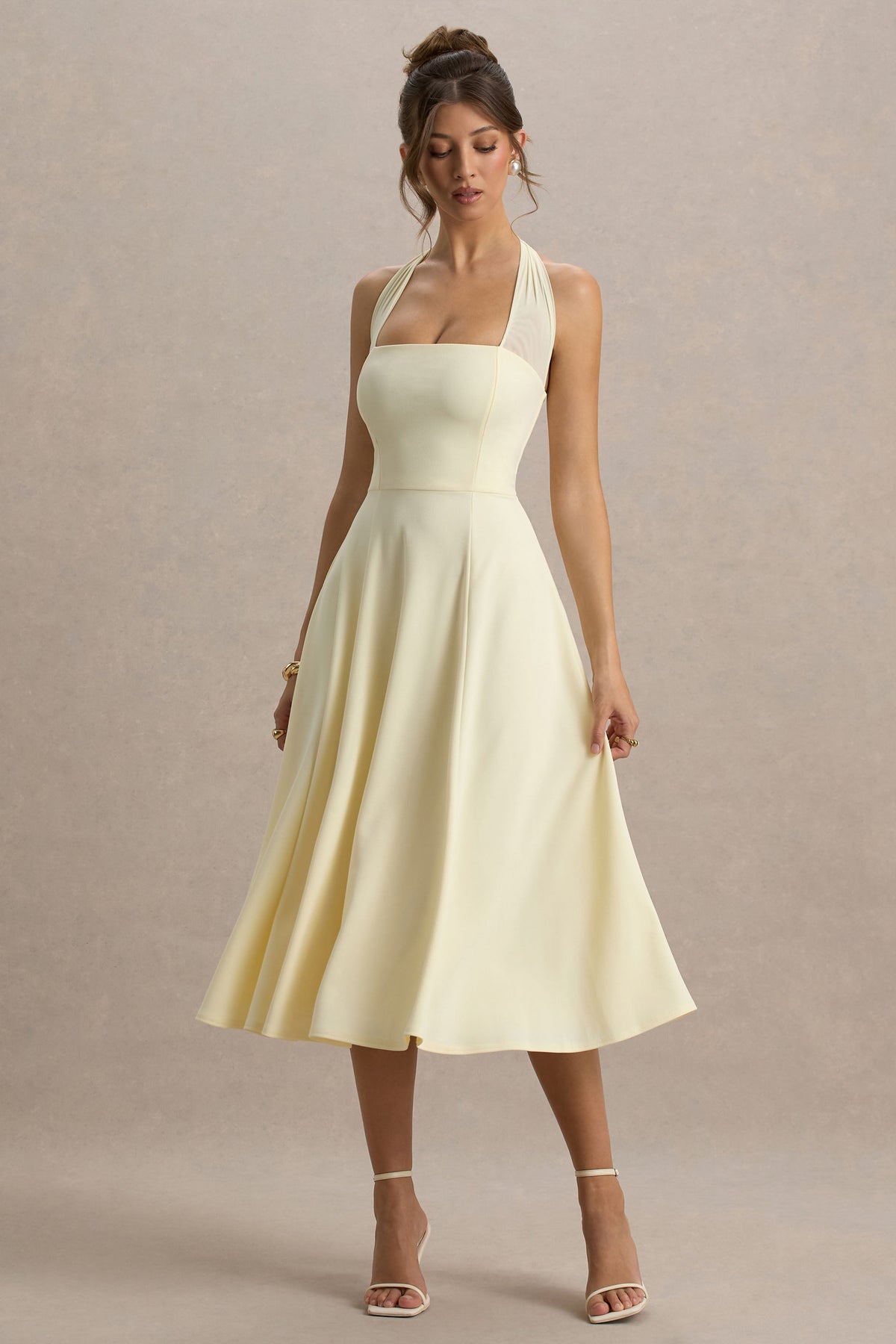 Auburn | Robe Mi-Longue Jaune Citron à Encolure Licou