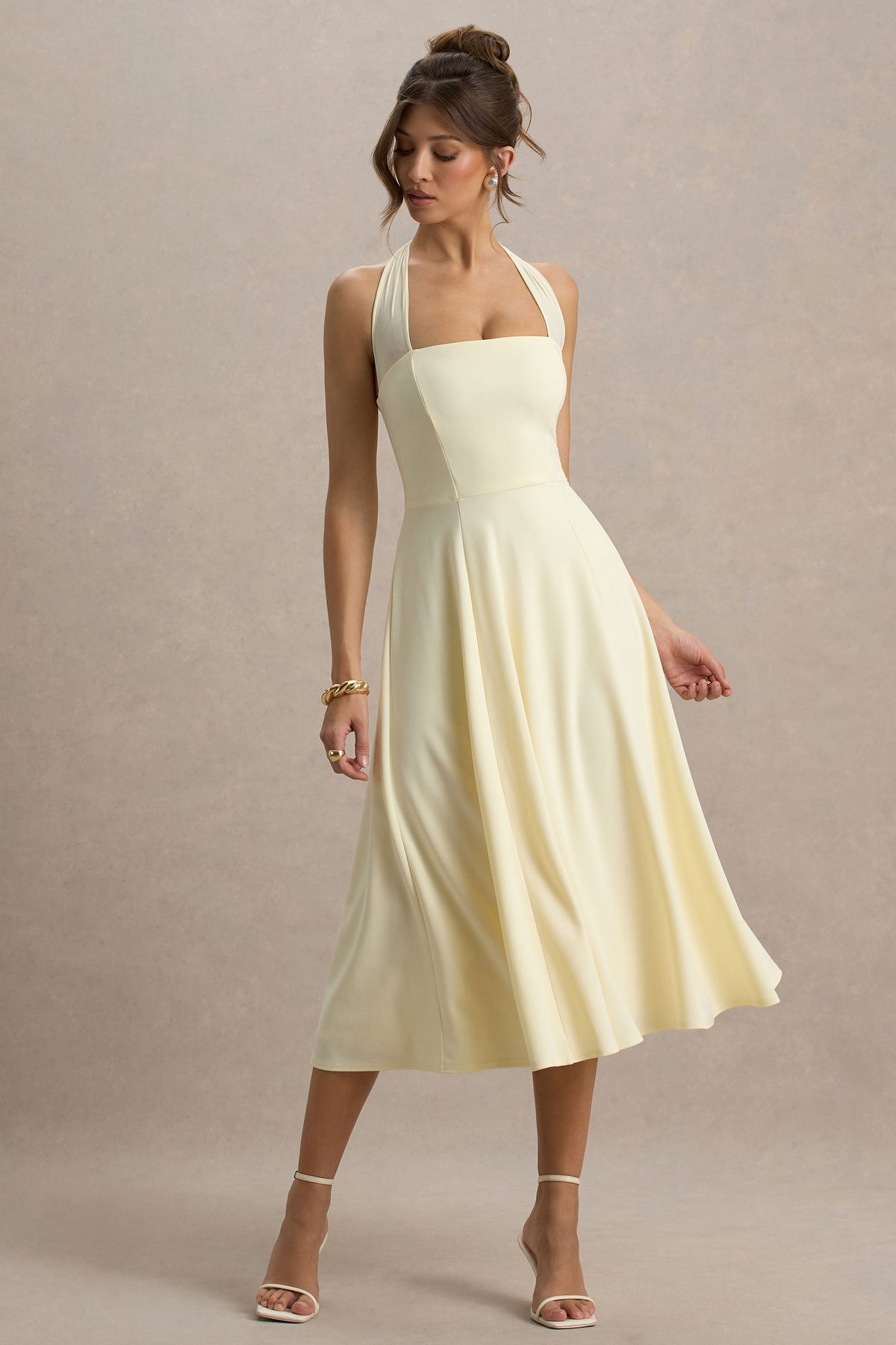 Auburn | Robe Mi-Longue Jaune Citron à Encolure Licou