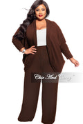 Final Sale Plus Size 2-Piece Cardigan and Palazzo Pants Set in Brown