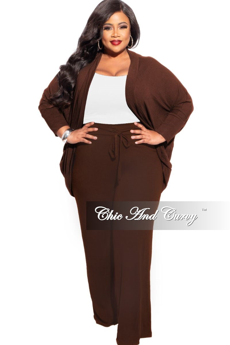 Final Sale Plus Size 2-Piece Cardigan and Palazzo Pants Set in Brown