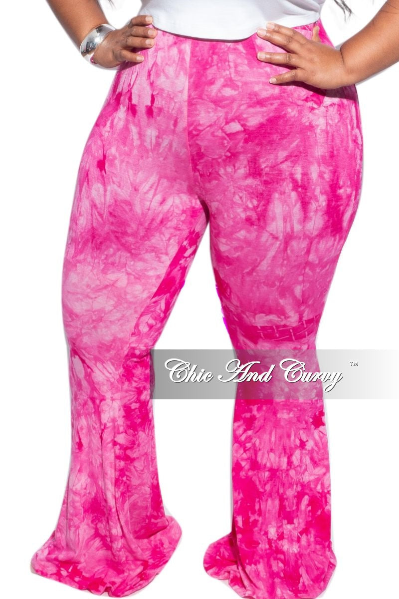 Final Sale Plus Size Bell Bottom Pants Fuchsia & White Tie Dye Print