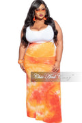 New Plus Size Maxi Skirt in Orange & Yellow Tie Dye Print