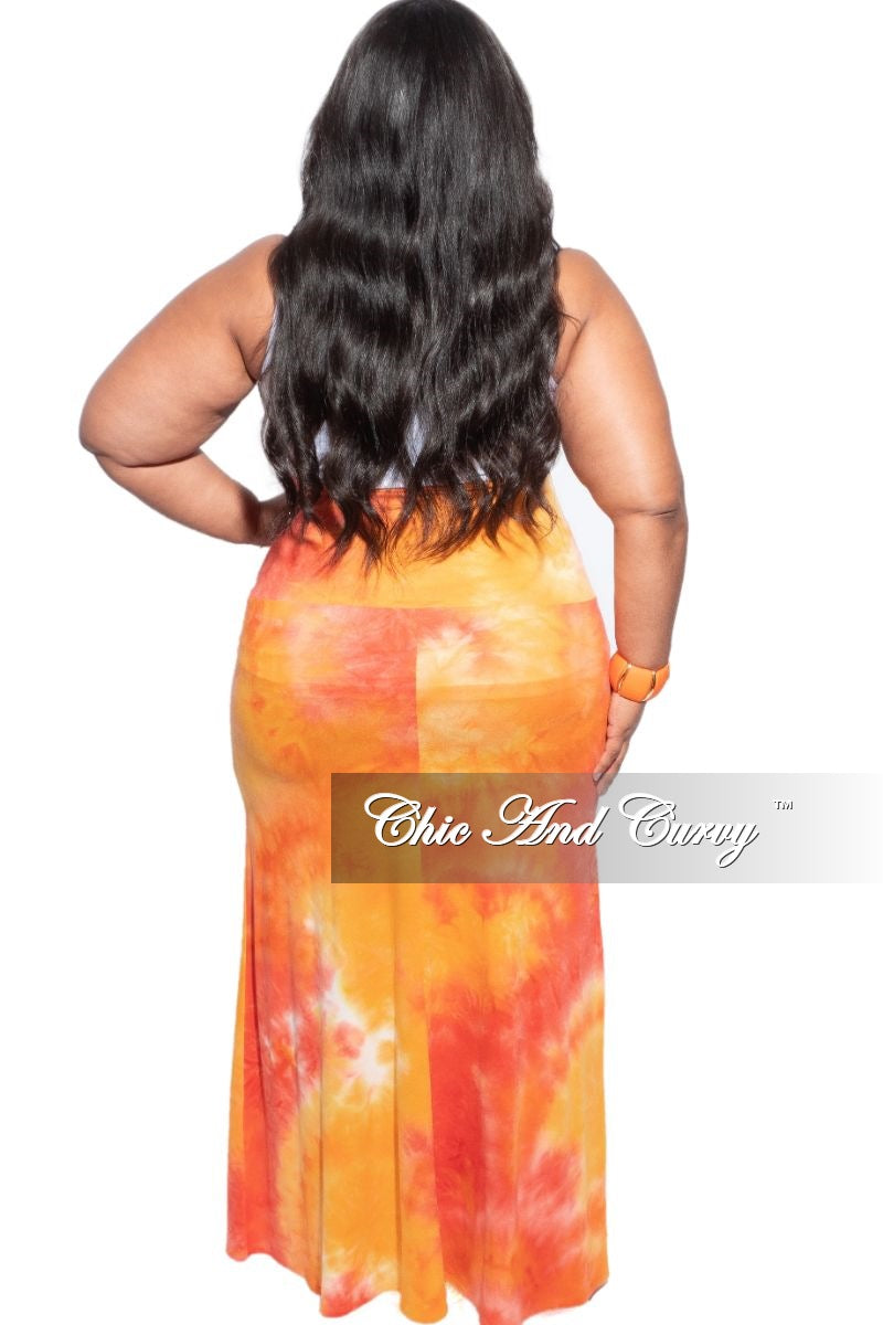 New Plus Size Maxi Skirt in Orange & Yellow Tie Dye Print