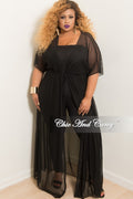 Final Sale Plus Size Long Sheer Cover Up with Tie in Black