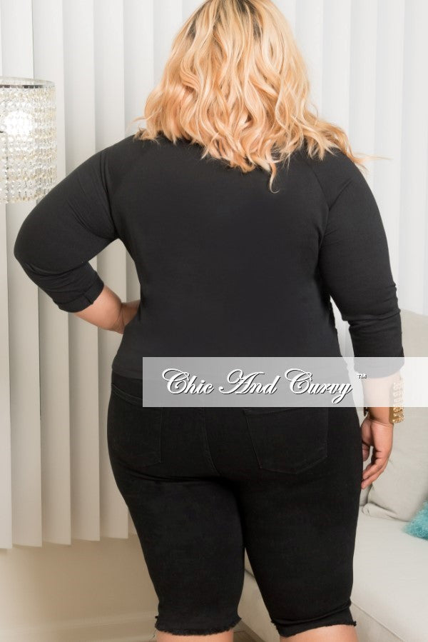 Final Sale Plus Size Embroidered Lace Front Top in Black