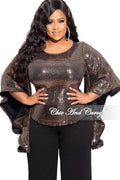 Final Sale Plus Size Faux Sequin Bell Sleeve Top in Gold